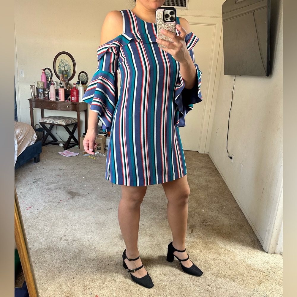 GIANNI BINI Cold Shoulder Striped Dress Size M
